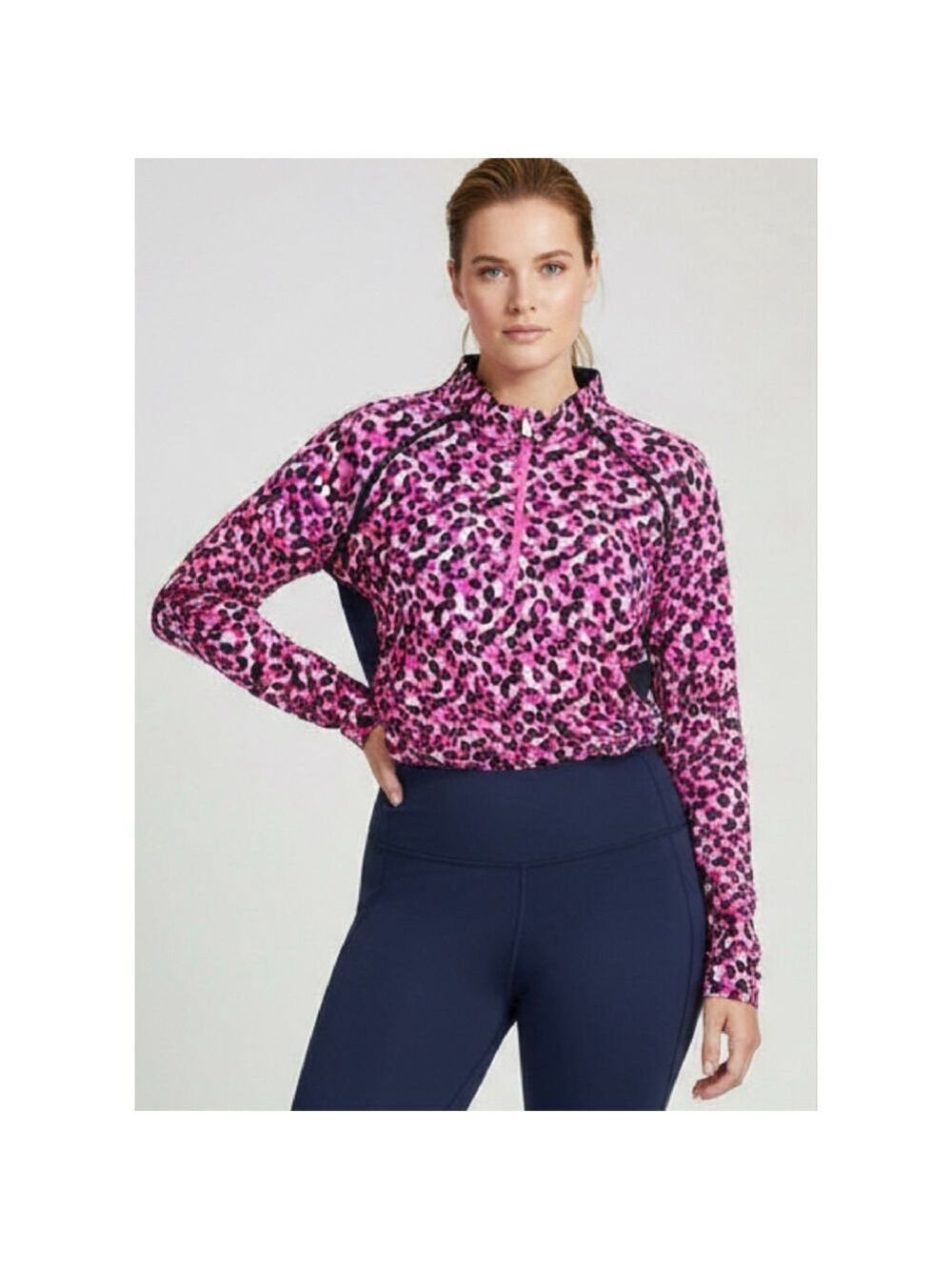 Tail White Label Pink Black Leopard Print Long Sleeve Tee Plus 2X
